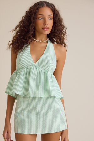 Georgia Stripe Halter Top in Green & Ivory | Altar'd State