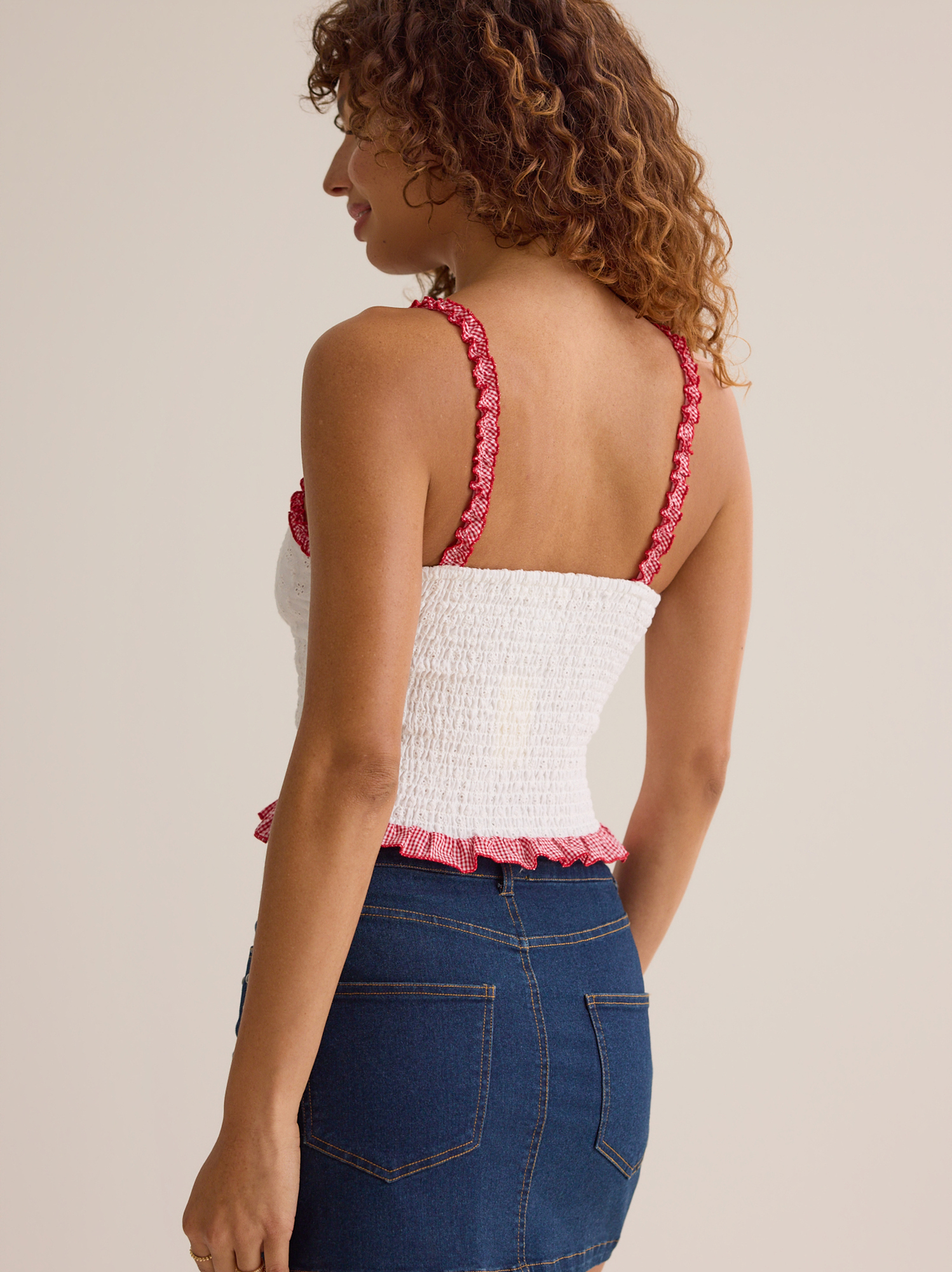Cora Smocked Eyelet Cami in Ivory & Red | Altar'd State