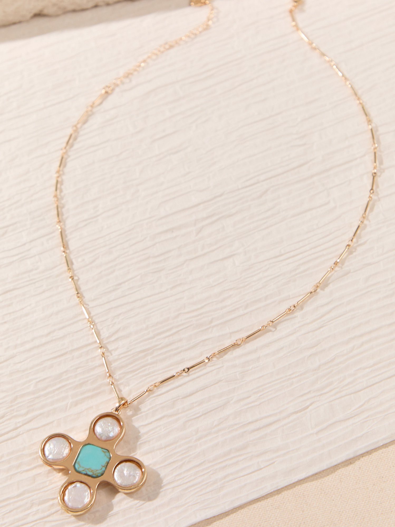 Seaside Grace Cross Necklace in Pearl | Altar'd State