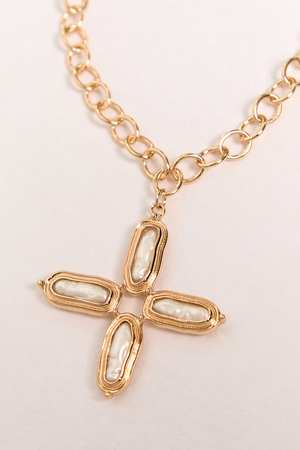 Gold Cross Pearl Necklace - Altar'd State - 