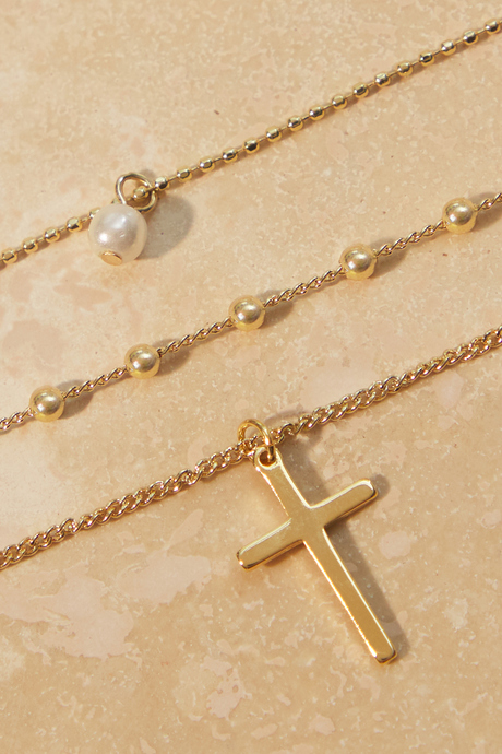 Layered Cross Pearl Necklace - Altar'd State