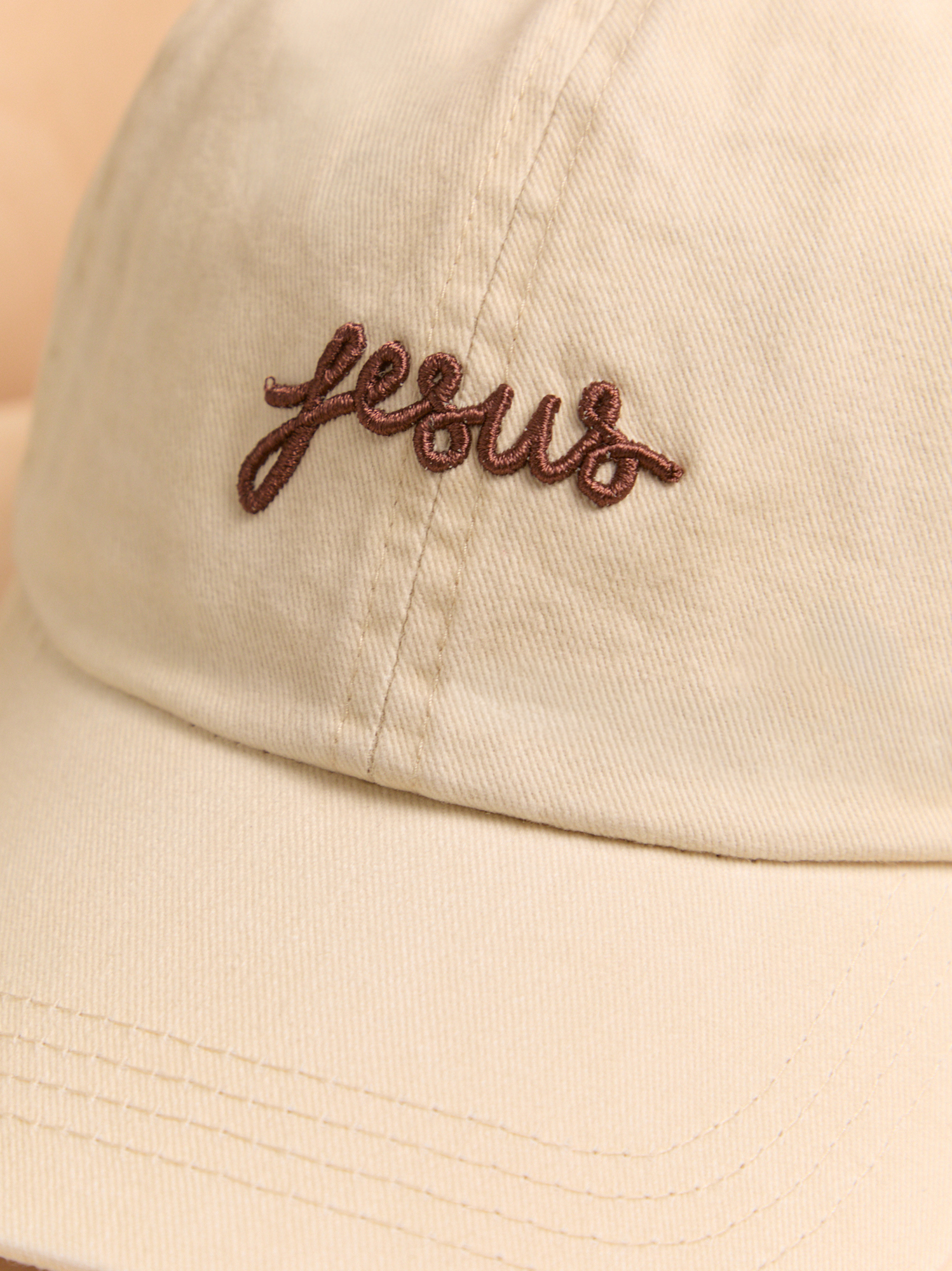Embroidered Jesus Baseball Cap in Cream | Altar display picture 1