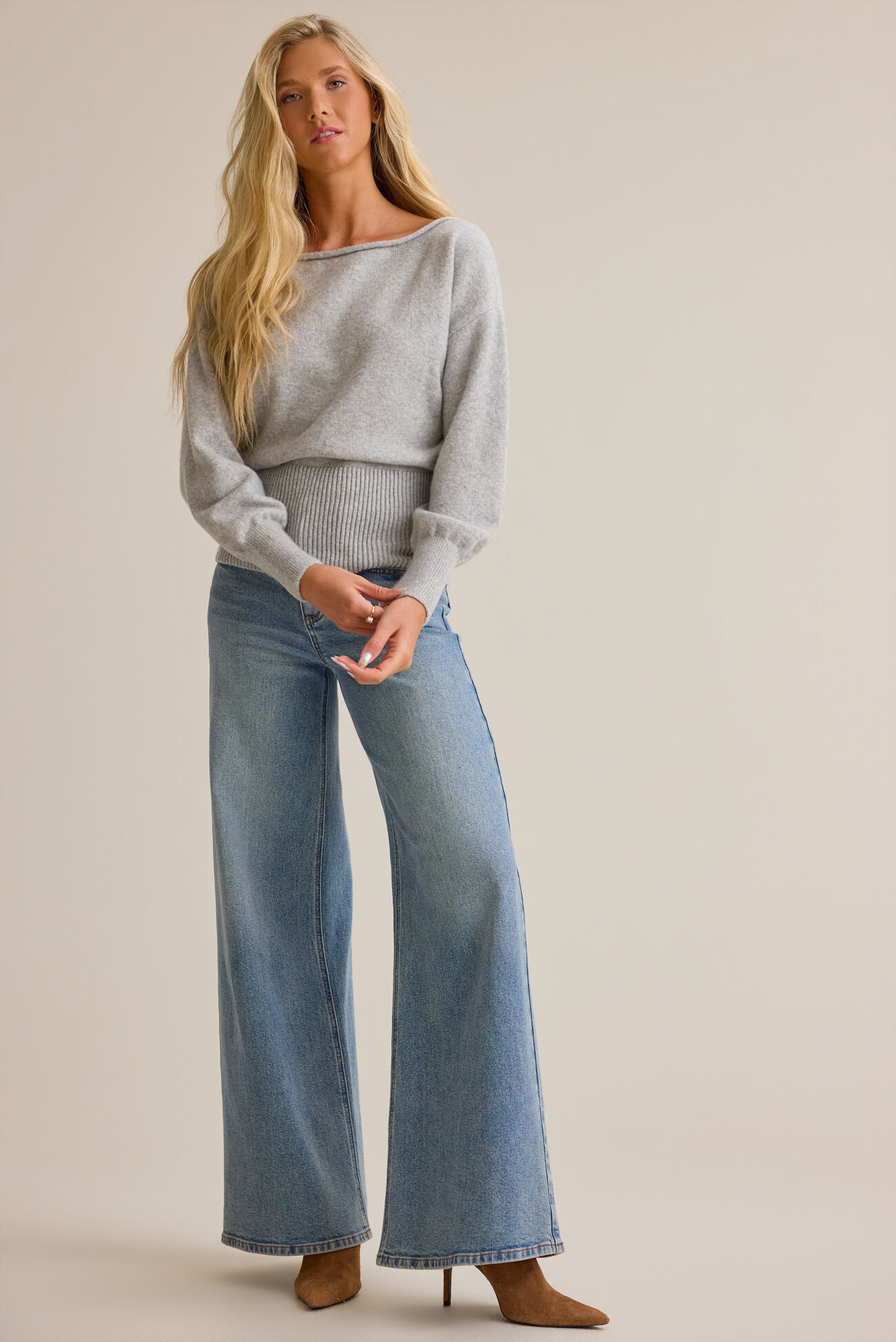 Marisol Boatneck Banded Hem Sweater