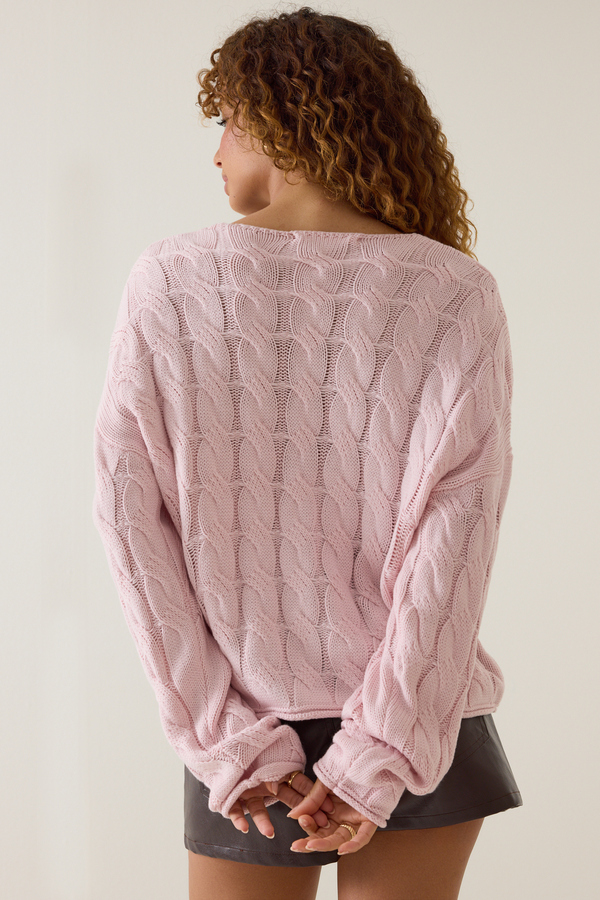 Harper V-Neck Cable Knit Sweater Detail 6 - Altar'd State