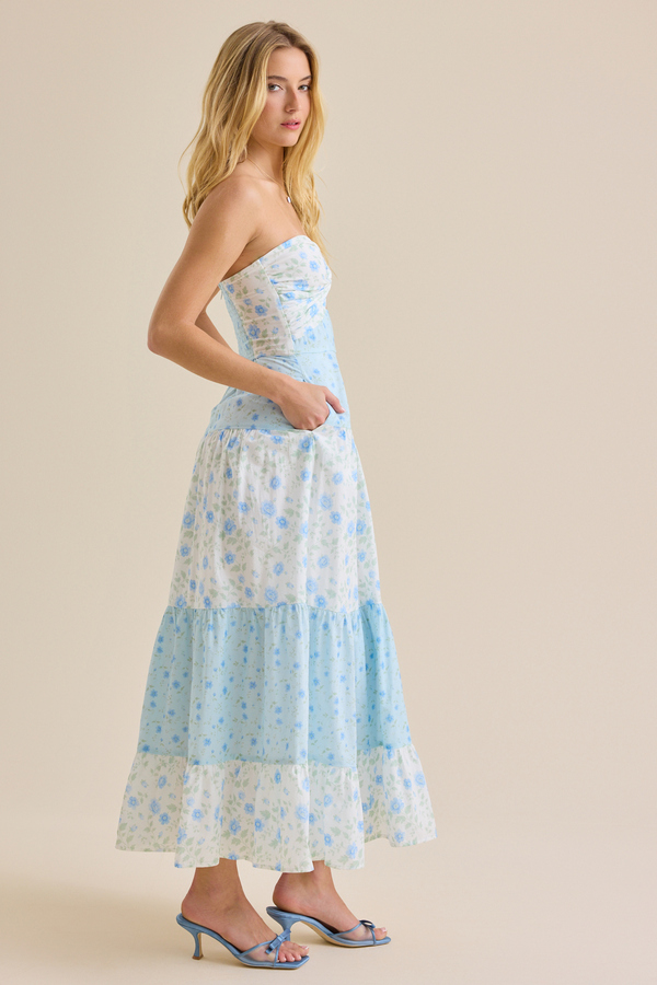 Isaline Strapless Maxi Dress in Blue | Altar'd State