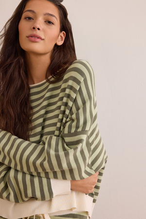 Flow Stripe Boat Neck Pullover - Altar'd State - 