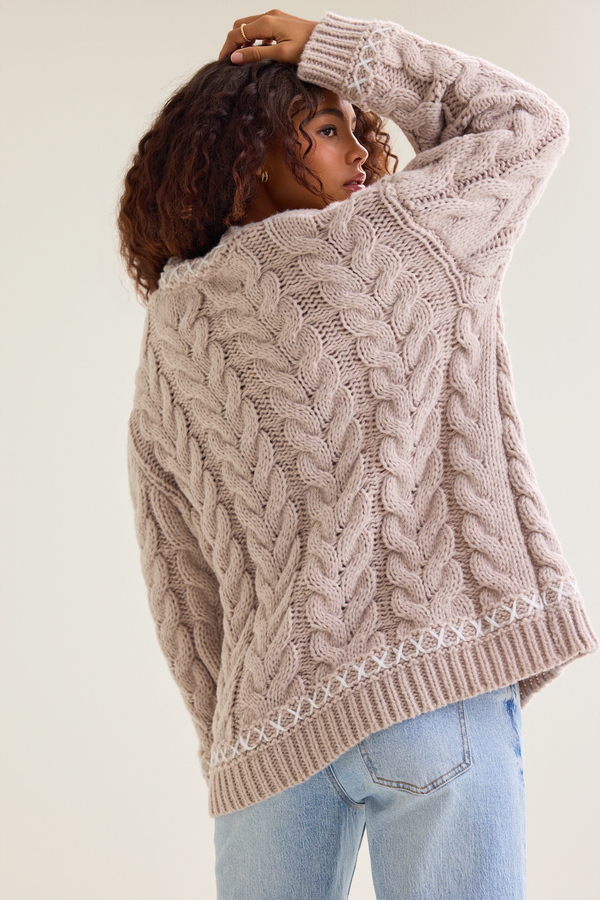 Briseis Oversized Cable Whipstitch Tunic Cardigan Detail 6 - Altar'd State