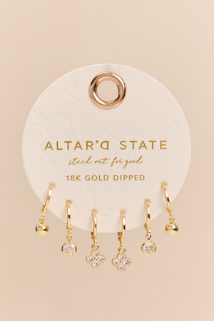 18K Gold Clover Mini Hoop Set - Altar'd State - 