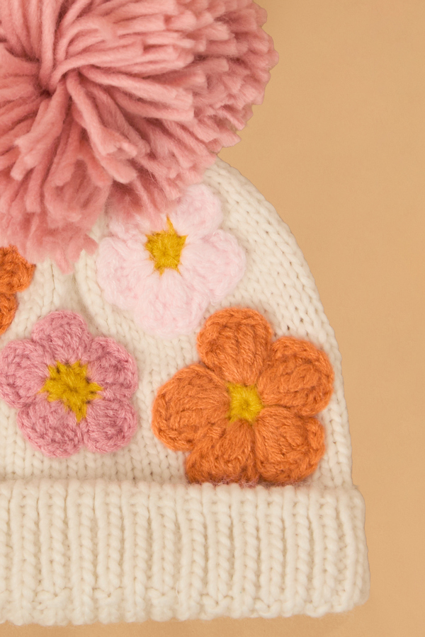 Floral Chunky Pom Beanie Detail 2 - Altar'd State