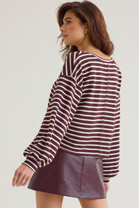 Adrienne Long-Sleeve Urban-Rib Striped V-Neck Boxy Top Detail 5 - Altar'd State