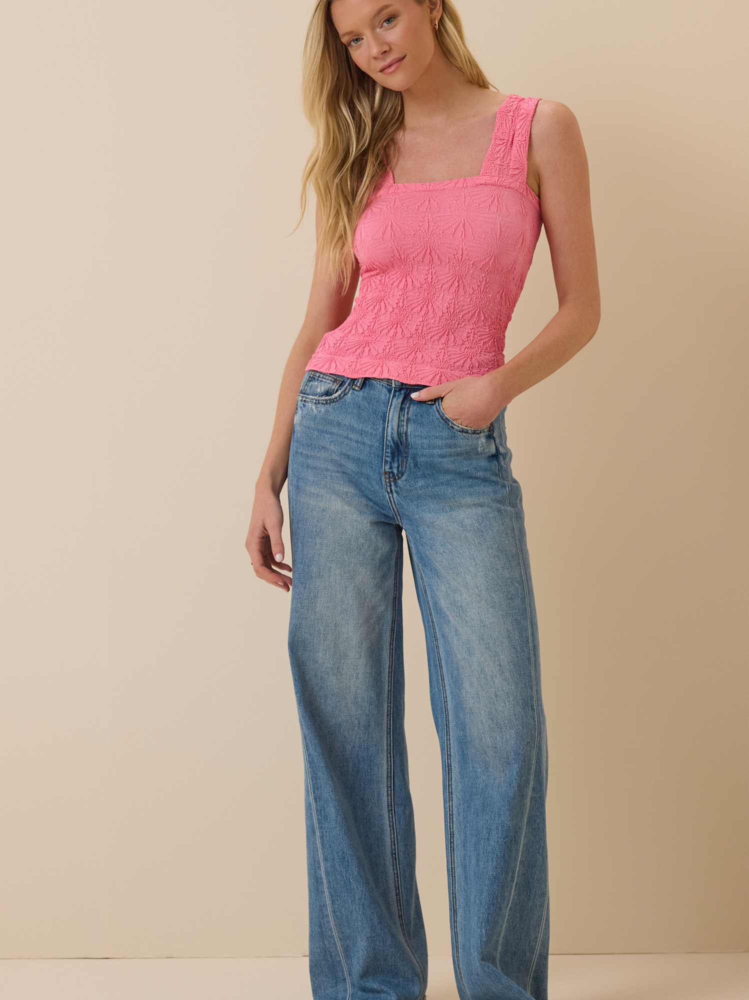 Blaire Seamless Floral Cami in Bright Pink | Altar'd State
