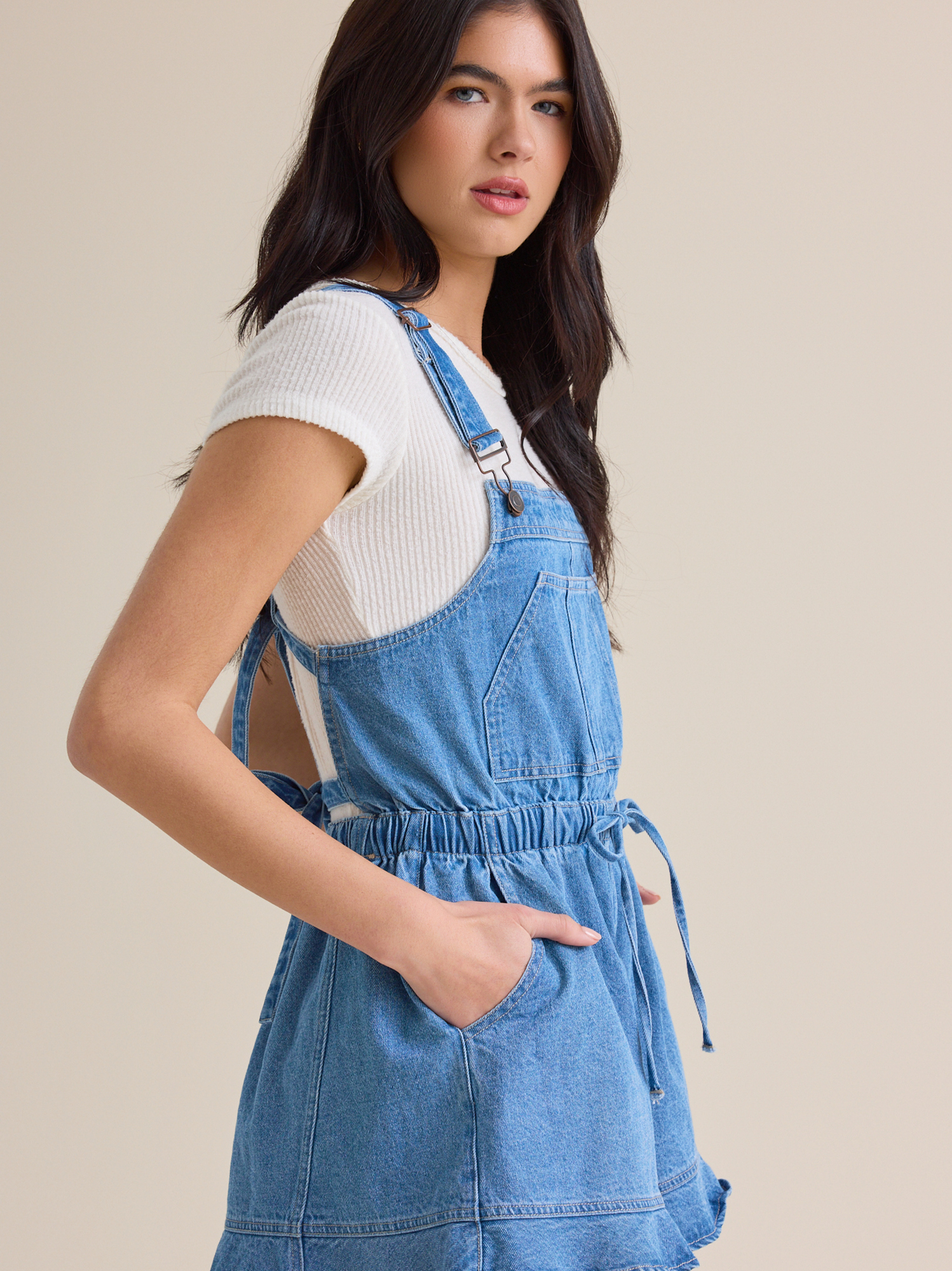Julia Denim Shortalls in Medium Wash | Altar'd State