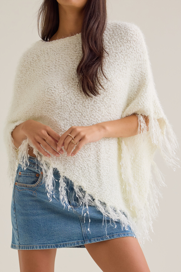 Shyla Eyelash Fringe Hem Poncho Detail 2 - Altar'd State