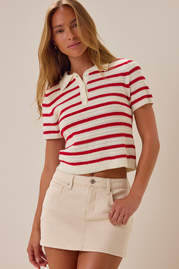 Bowie Stripe Knit Polo - Altar'd State