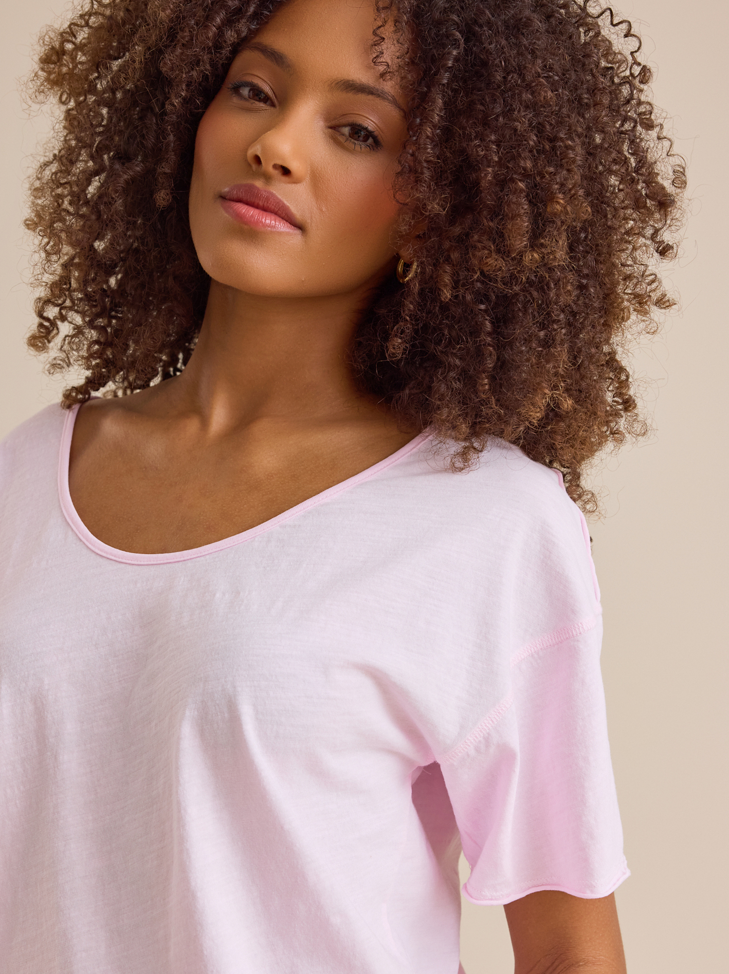Hannah Slub Voop Tee in Pink | Altar'd State