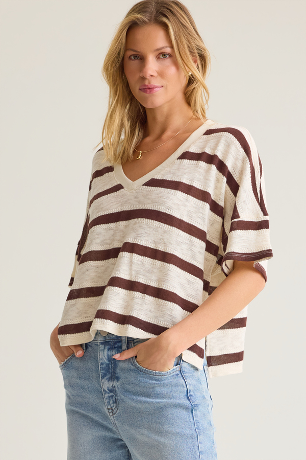 Dylan Striped V-Neck Top Detail 2 - Altar'd State