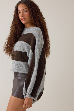 Luci Striped Oversized Sleeve Sweater - Altar'd State - 