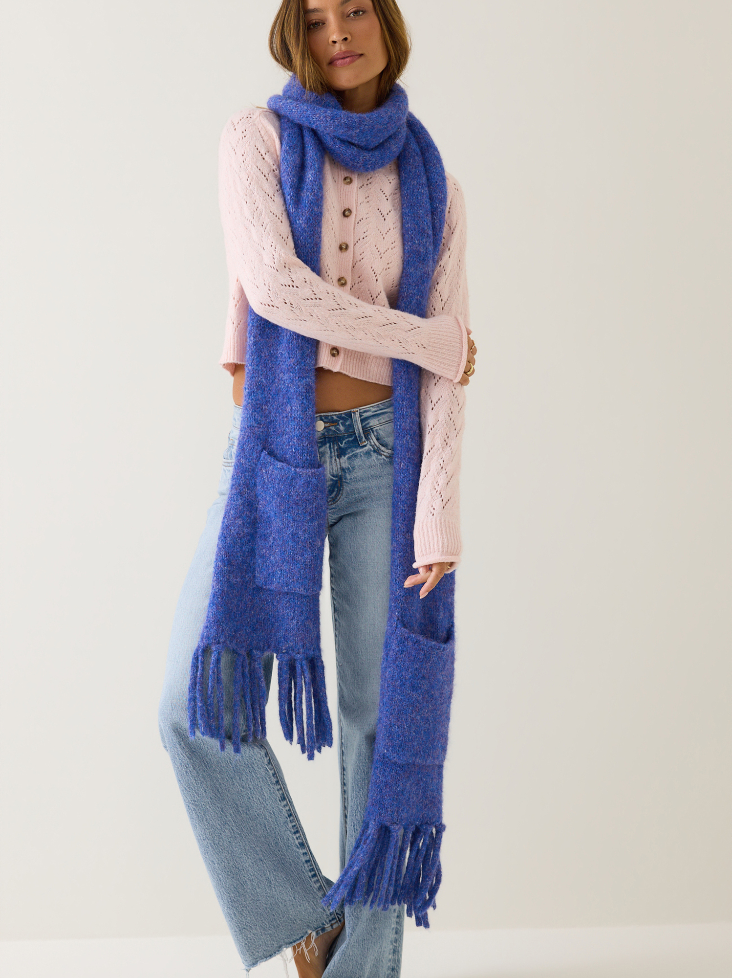 Elara Pointelle Button Up Cardigan in Light Pink | Altar'd State