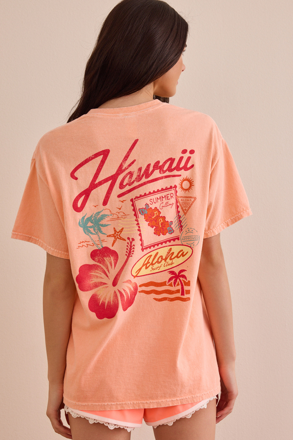 Hawaii Postcard Oversized Tee in Orange | AS Revival
