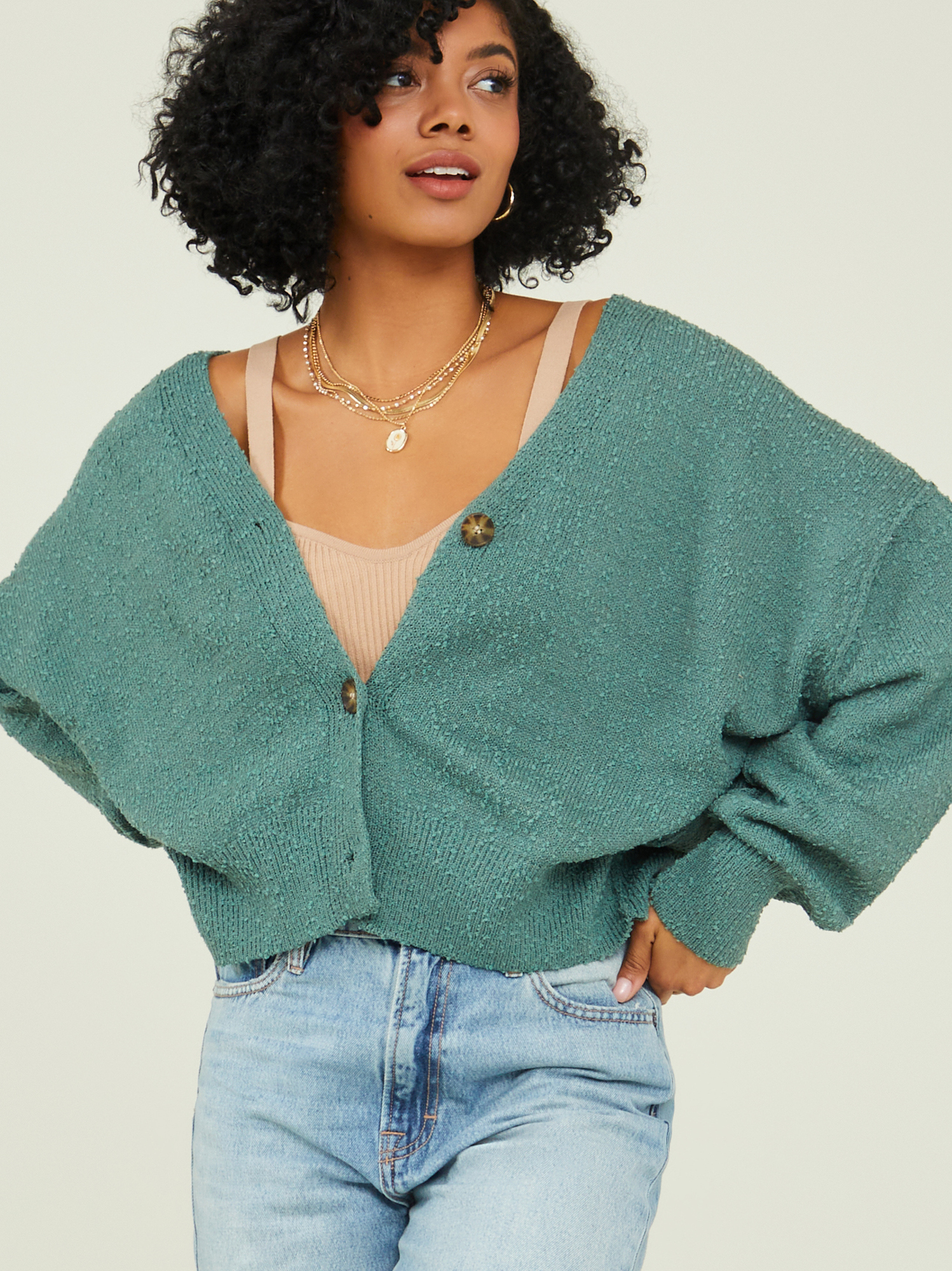 Athena Button Front Cardigan in Green | Altar'd State