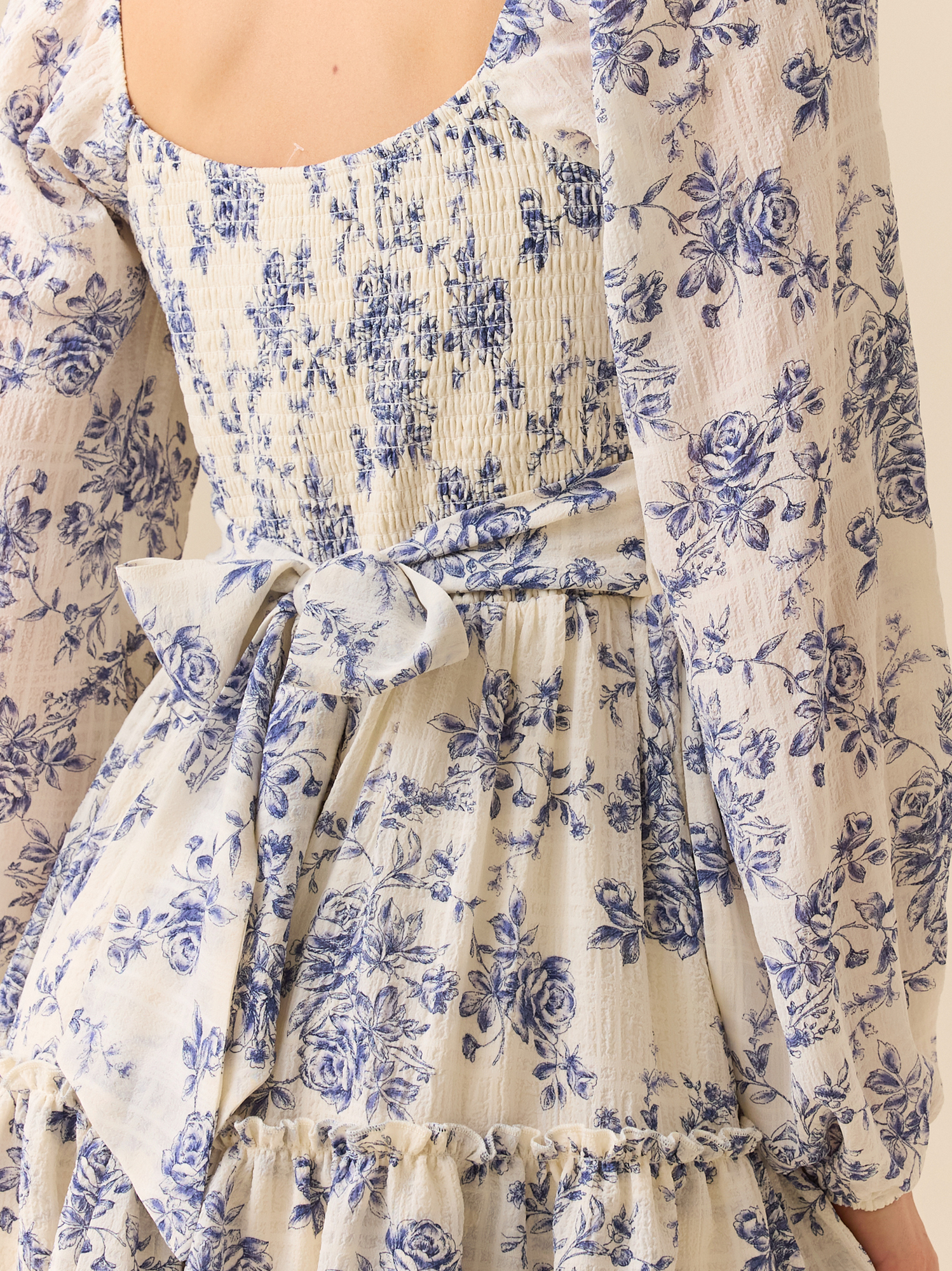 Jenni Floral Mini Dress in Ivory & Blue | Altar'd State