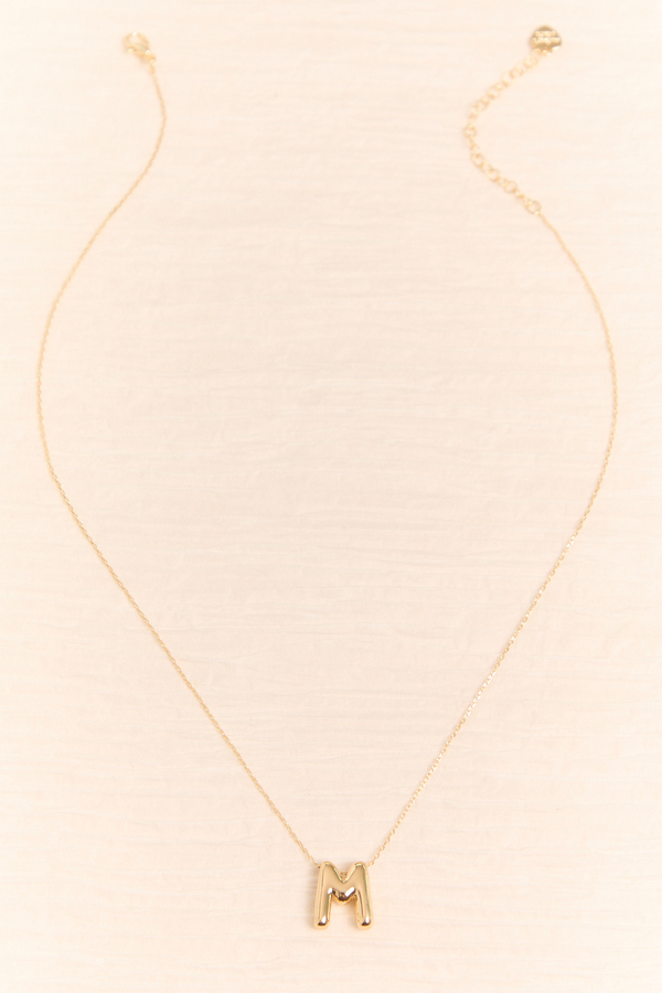 18k Gold M Bubble Monogram Necklace Detail 2 - Altar'd State