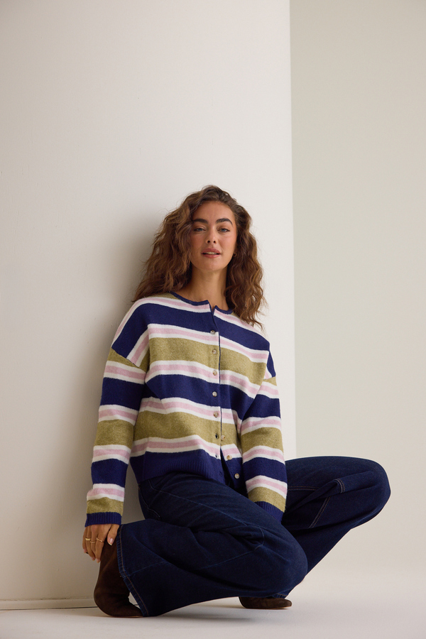 Toni Multi Stripe Button Cardigan - Altar'd State