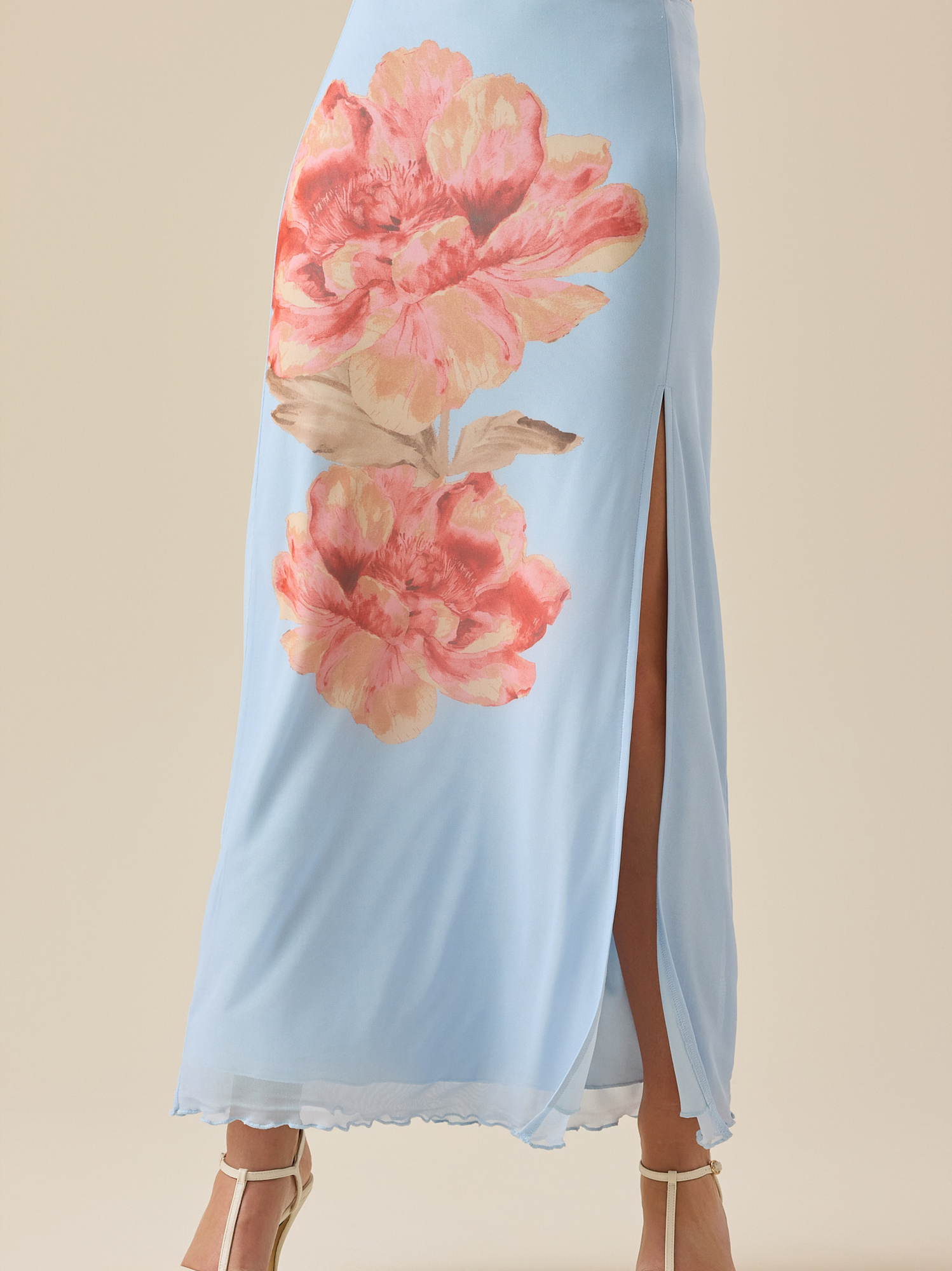 Emelia Floral Mesh Midi Skirt in Blue/Orange | Altar'd State