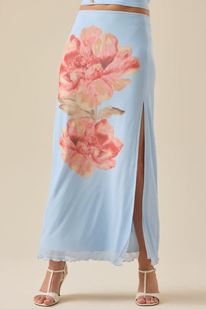 Emelia Floral Mesh Midi Skirt - Altar'd State - 