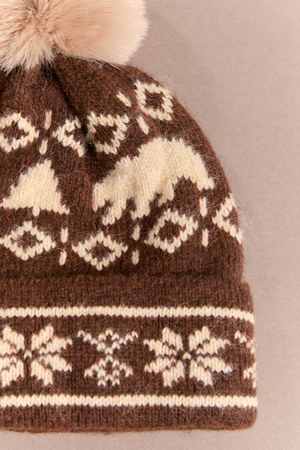 Knitted Bear Pom Beanie - Altar'd State - 