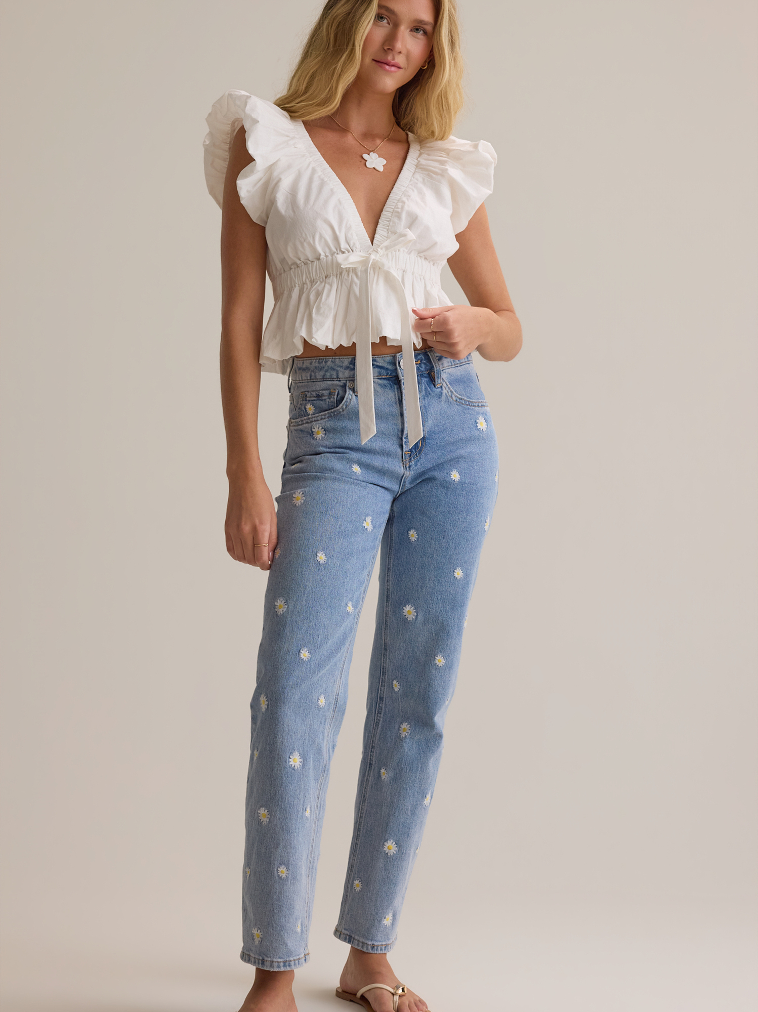 Micah Poplin Tie Front Top in White | Altar'd State