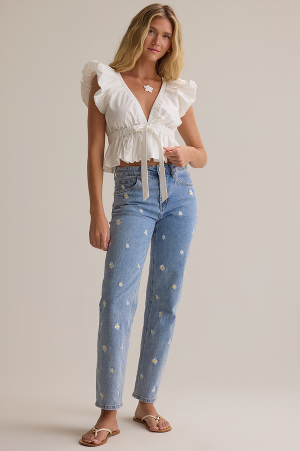Micah Poplin Tie Front Top - Altar'd State