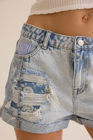 Carrie Patch Denim Shorts - Altar'd State - 