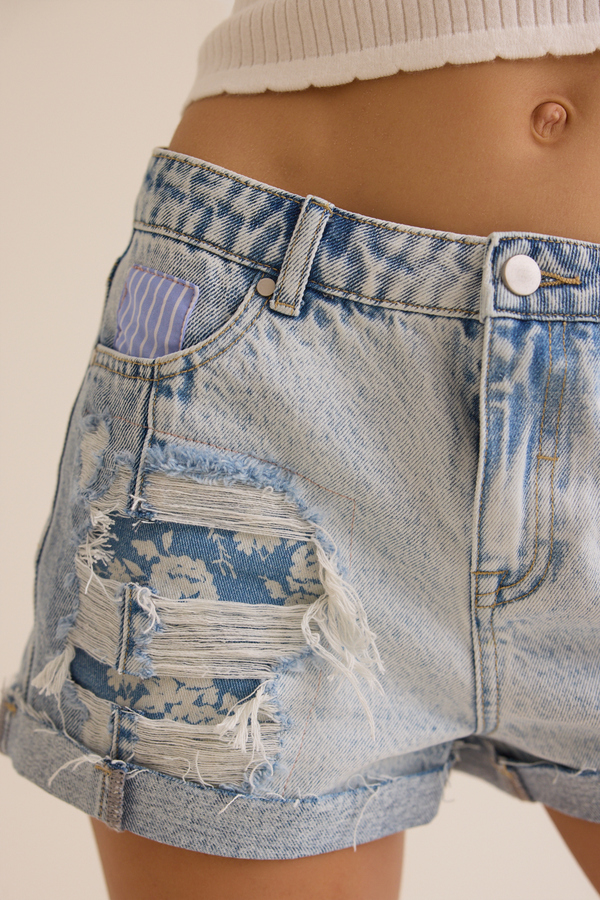 Carrie Patch Denim Shorts Detail 2 - Altar'd State