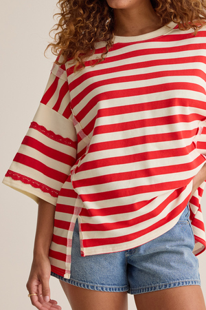 Alba Oversized Stripe Lace Trim Top - Altar'd State