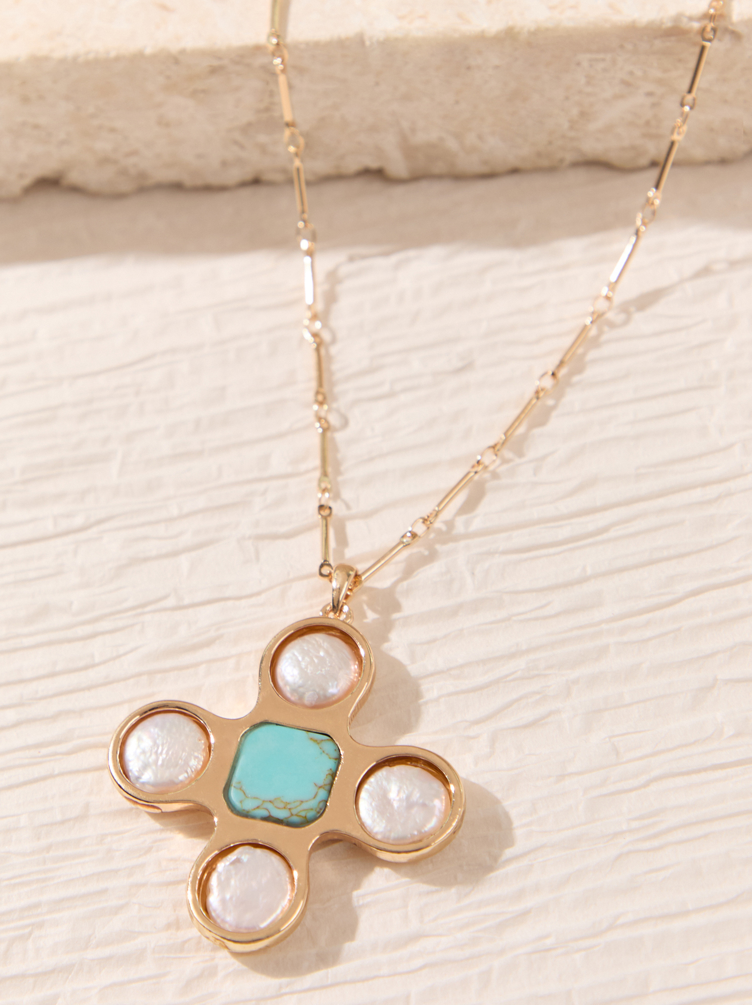 Seaside Grace Cross Necklace in Pearl | Altar'd State