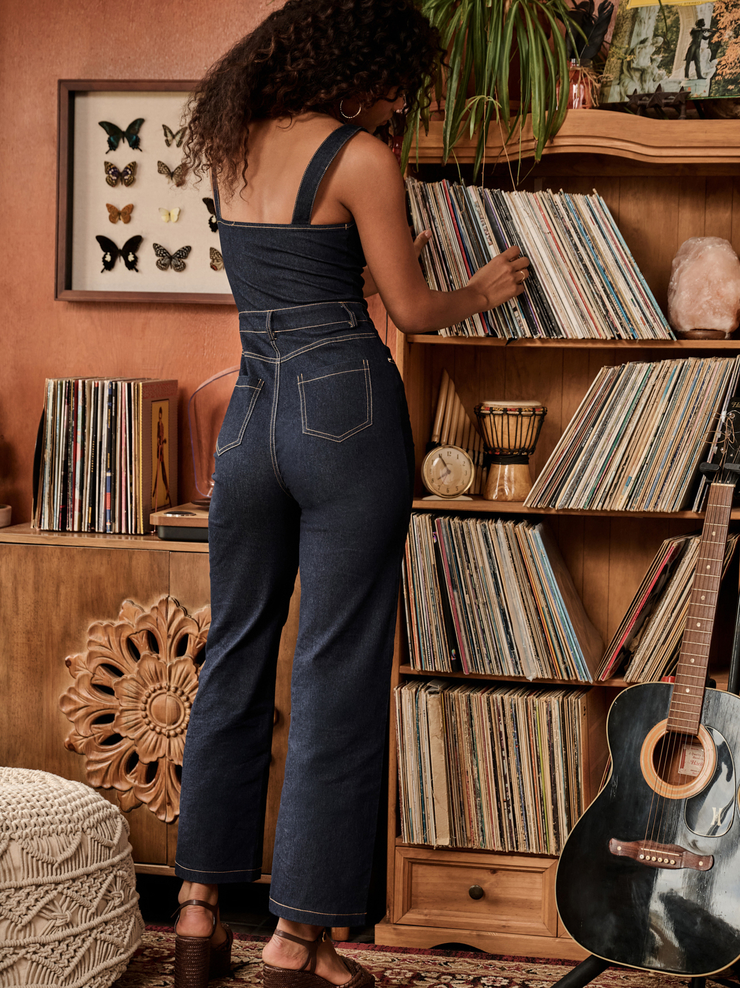 Jana Lace-Up Denim Jumpsuit in Dark Wash | Altar'd State