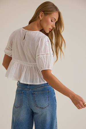 Drew Puff Sleeve Embroidered Top - Altar'd State