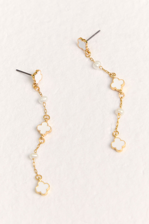 18K Gold Clover Pearl Drop Earrings - Altar'd State - 