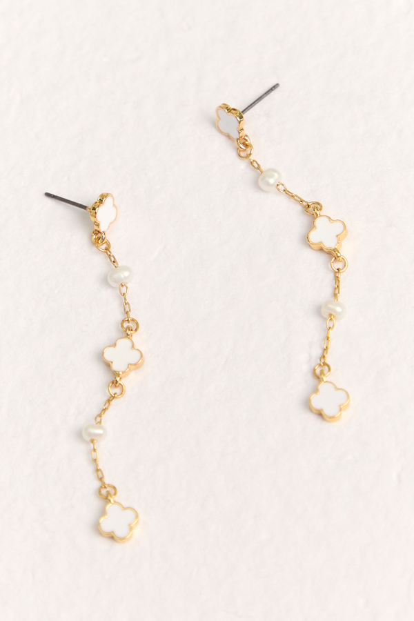 18K Gold Clover Pearl Drop Earrings - Altar'd State