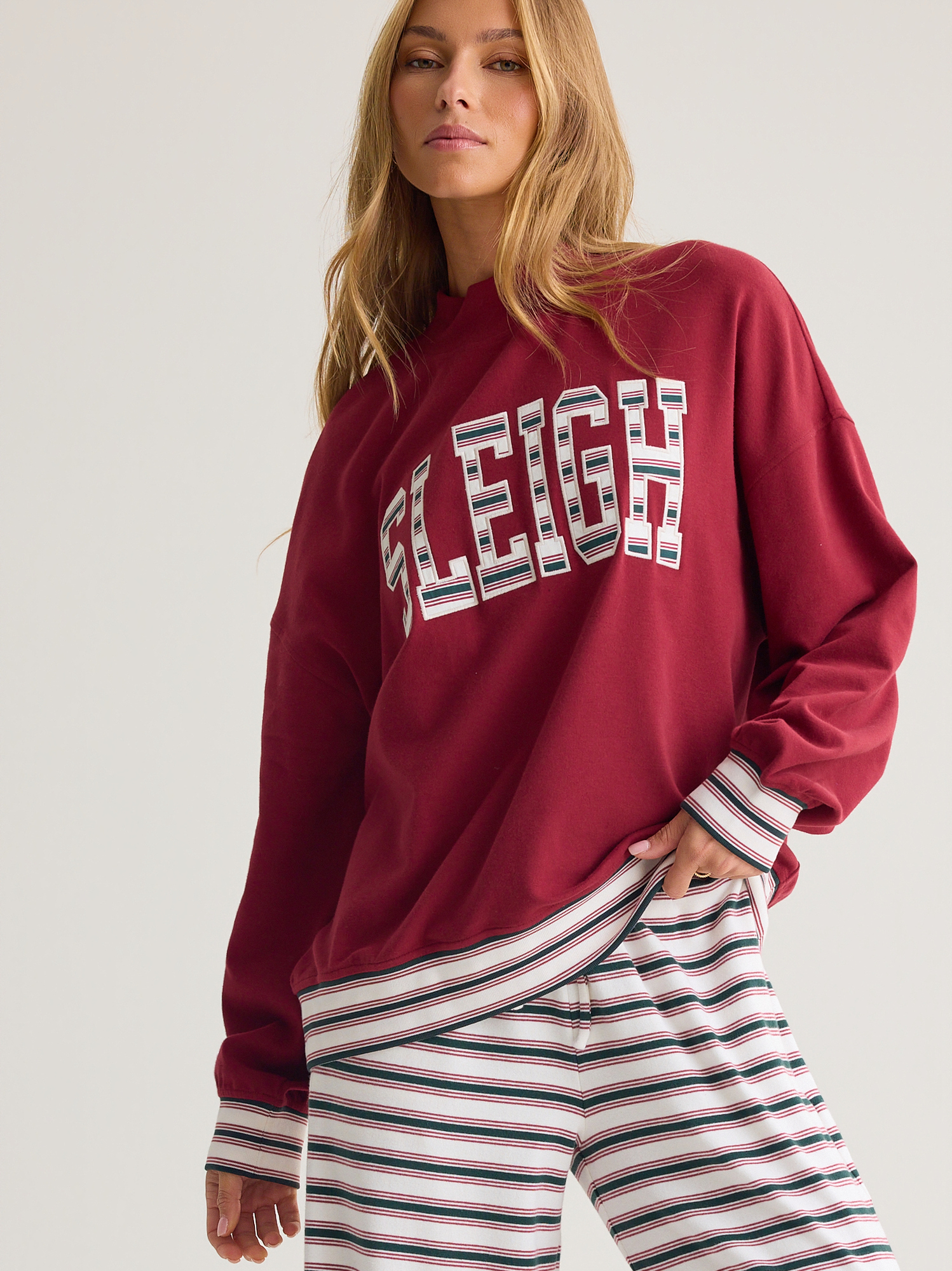 Clarice Lounge Mock Neck Top in Burgundy Multi | Altar'd State