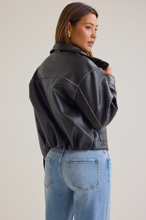 Liza Distressed Faux Leather Bomber Jacket - Altar'd State - 