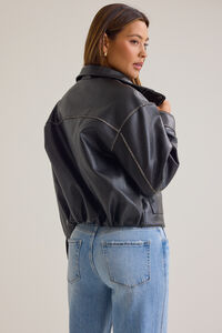 Liza Distressed Faux Leather Bomber Jacket Detail 6 - Altar'd State