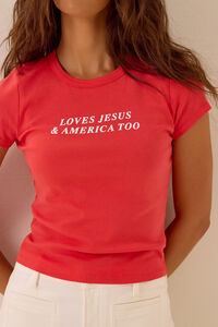Loves Jesus & America Too Baby Tee Detail 2 - Altar'd State