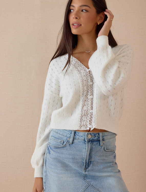 Cosette Lace Pointelle Cardigan Detail 1 - Altar'd State