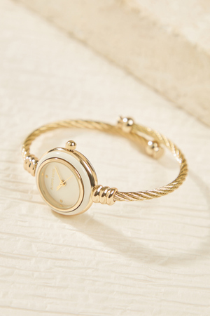 White Enamel Twisted Cuff Round Face Watch - Altar'd State - 