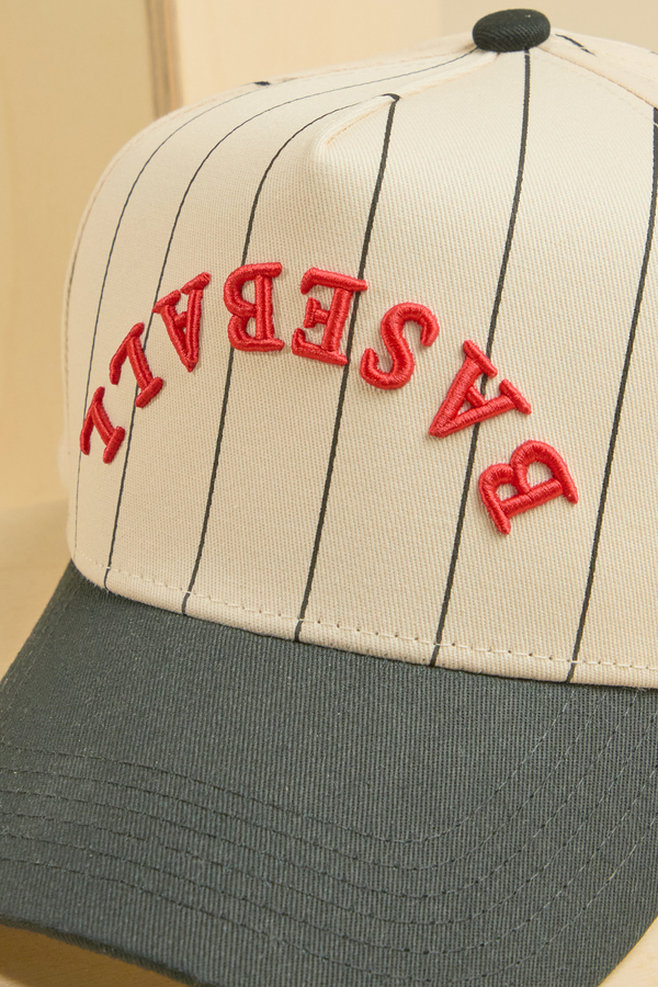 Baseball Striped Trucker Hat Detail 2 - Altar'd State