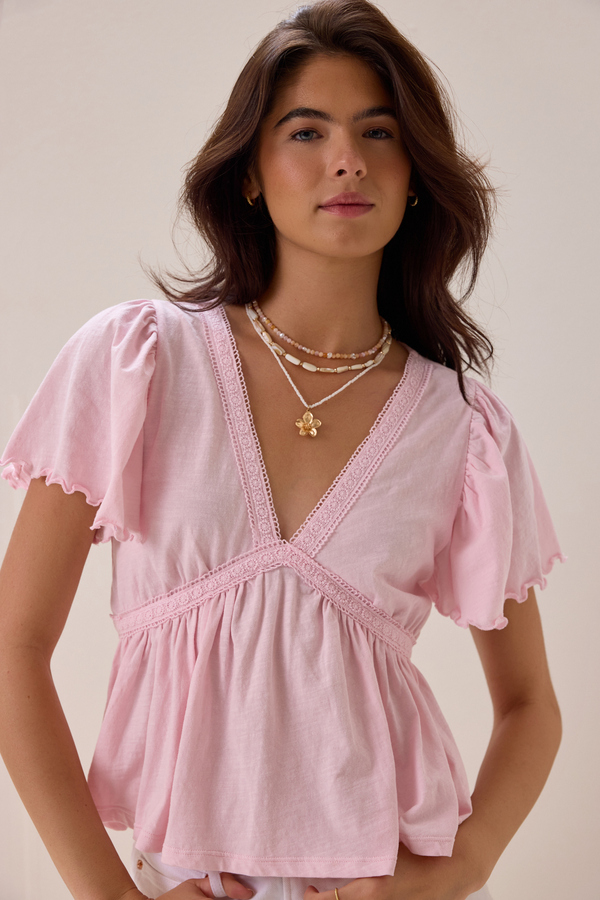 Nia Crochet Babydoll Tee - Altar'd State
