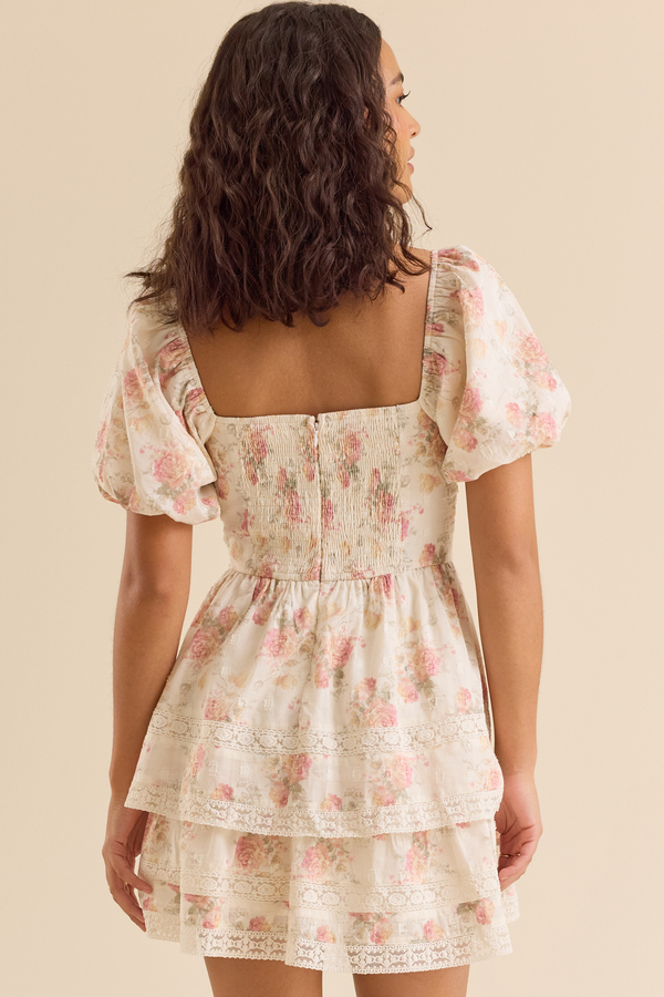 Lina Floral Mini Dress in Ivory and Pink | Altar'd State
