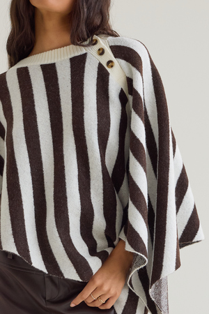 Abby Striped Button Poncho - Altar'd State